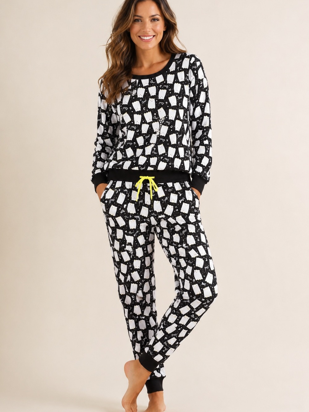 NWT Women's Large Pillow Talk Halloween Ghost Kitty Pajama/Lounge Set
